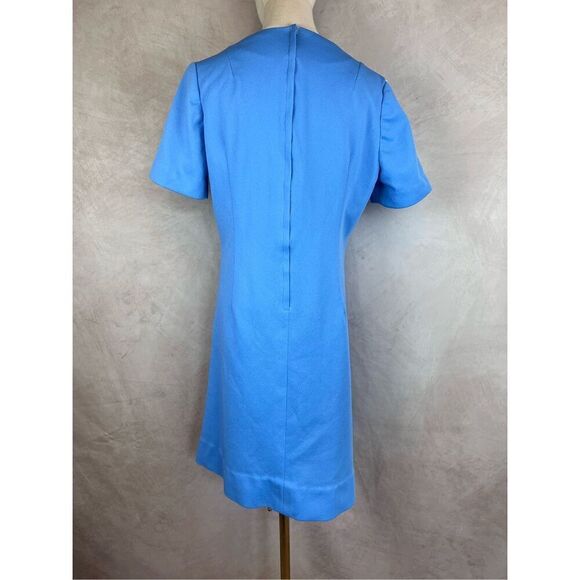 Vintage 1970s Mod Blue Shift Dress Floral Embroidered - Picture 2 of 9